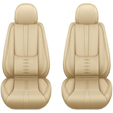 Imagem de Capa de assento de carro frontal de couro napa para 2 assentos, protetor de assento de carro universal à prova d'água com cinto de segurança de bolso de armazenamento compatível, capa de assento de