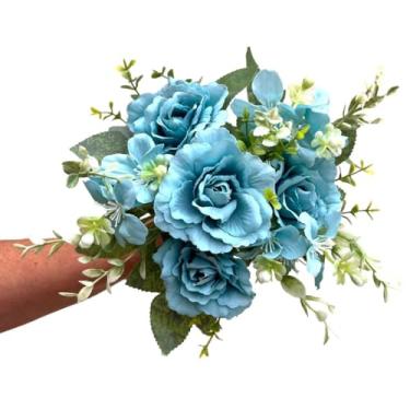 Imagem de Buquê de Flores Artificiais com Rosas e Folhagens – Decoração de Mesa e Arranjos Decorativos(Creme)