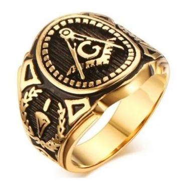 Imagem de Anel Maçonico Banhado A Ouro Estiloso Inoxidável C17 - Fanáticos Por C