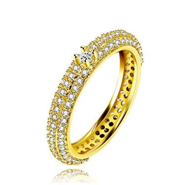 Imagem de Anéis de casamento Uloveido banhados a ouro zircônia cúbica para mulheres, anel solitário de noivado feminino Y679 Amarelo