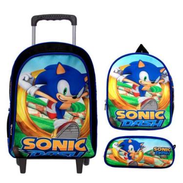 Imagem de Kit Mochila Escolar Infantil Sonic Azul Com Rodinhas - TOYS 2U