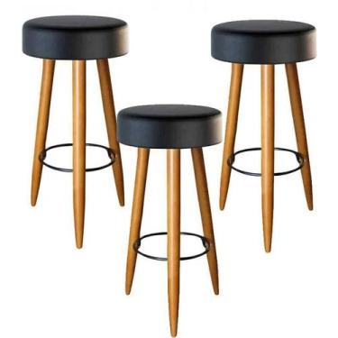 Imagem de Kit Com 3 Banqueta Alta 70Cm material sintético Preta Cozinha,Bar - De