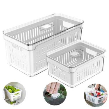 Imagem de Conjunto 2 Potes Organizadores Geladeira Com Tampa e Cesto Interno Par