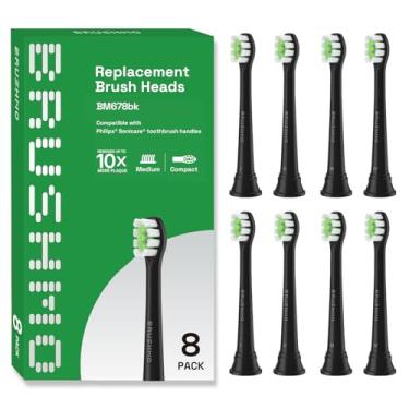 Imagem de Brushmo Cabeças de escova de dentes de substituição de clareamento, compatível com alças de escova de dentes elétrica Philips Sonicare, 8 cabeças compactas, cerdas Dupont em forma de diamante de