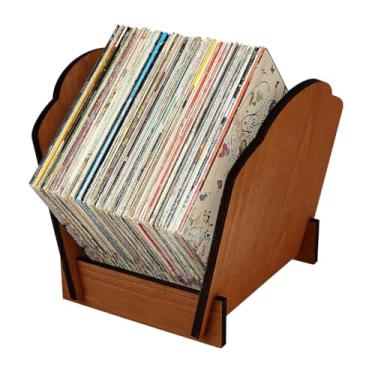 Imagem de BENECREAT Suporte de madeira para discos de vinil, 24 x 20 x 20 cm de madeira, suporte de armazenamento de discos de música para exibir e armazenar arquivos, álbuns