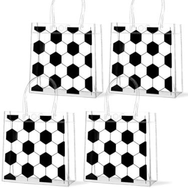 Imagem de Lonfliness 12 peças de sacos de presente de PVC transparente de futebol com alças tema esportivo a granel, sacolas de doces, presente de equipe, para meninos, lembrancinhas de festa de aniversário