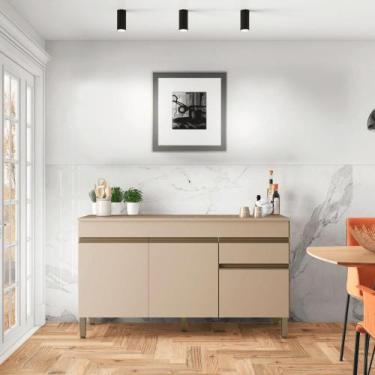 Imagem de Balcao 3 portas c/ gaveteiro 1,50 Linea C/ Tampo Vanilla - Mobiliar Ho