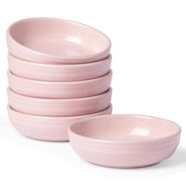 Imagem de famiware Pluto Pratos de molho de soja com 6 xícaras/tigelas/pratos para cozinha, tigelas pequenas de cerâmica para acompanhamentos, aperitivos, lanches e sushi, esmalte reativo, rosa claro