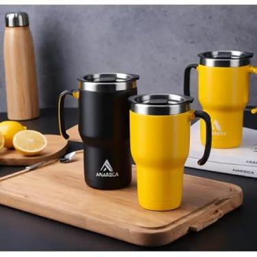 Imagem de Caneca Térmica Parede Dupla em Aço Inox Amarela 800ml com Tampa Hermética - Estilo Esportivo