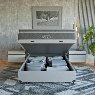 Imagem de Cama Box Baú Viúva + Colchão Paris Molas Ensacadas Cinza - eShop casa