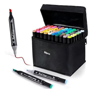 Imagem de Kit Conjunto Canetinhas Coloridas 24 Até 120 Peças Ponta Dupla com Estojo Para Desenhos e Marcar Texto Com Cores Vibrantes e Duradouras UTIMAIS+ (24 Peças)