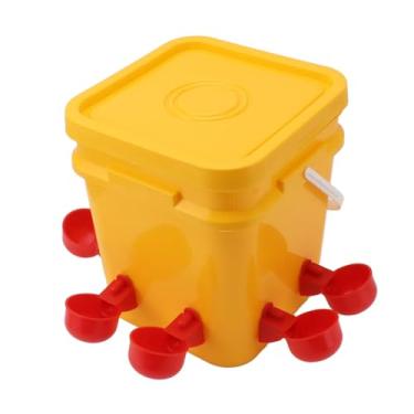 Imagem de Zerodis Copos de água Automática de Frango de Alta Capacidade Com Tambor de 12L, Equipamento de Bebida Fácil de Instalação para Pato de Ganso e Outros Pássaros (Balde + tigela de pássaro vermelho +
