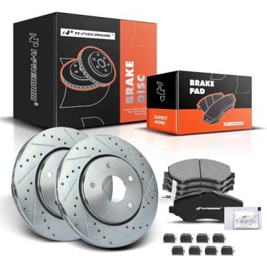 Imagem de A-Premium Rotores De Freio A Disco Dianteiros Perfurados E Ranhurados 11,88 Pol. (301,8 Mm) + Kit Pastilhas Cerâmica Compatíveis Com Modelos Dodge, Ram, Chrysler Volkswagen - Grand Caravan, Journey,