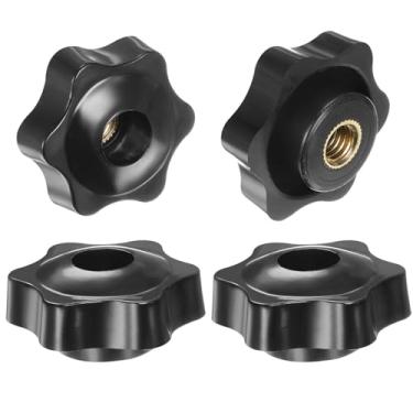 Imagem de HARFINGTON 4 maçanetas estrela M8 rosca fêmea 38 mm cabeça de plástico furo passante latão aparafusar alças de aperto puxadores roscados, preto
