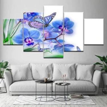 Imagem de Quadro Decorativo Mosaico De 5 Peças Borboleta Orquídea Roxa