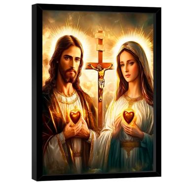 Imagem de Quadro Decorativo Coração de Jesus e Mari