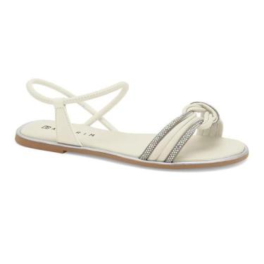 Imagem de Sandália Rasteira Feminina Ramarim Strass Detalhe de Nó, Cana, Off whi