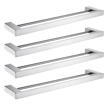 Imagem de Toalheiro duplo cromado polido, porta-toalhas de banho para banheiro, suporte para toalhas, cabide de aço inoxidável (4 peças)