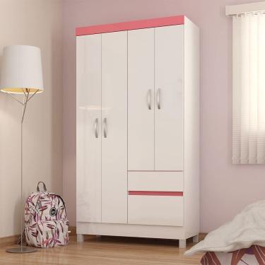 Imagem de Guarda Roupa Roupeiro 04 Portas Lotus Branco Rosa Flex Demóbile