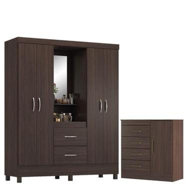 Imagem de Guarda Roupa Casal Capelinha Lord com Cômoda Montevidéu Café Touch - Demóbile