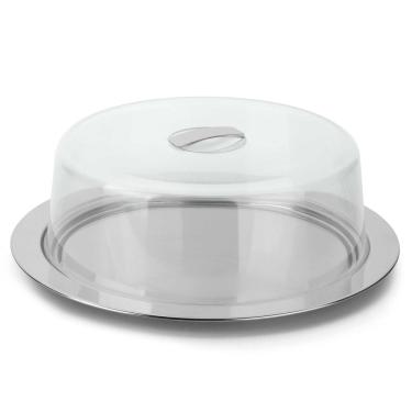 Imagem de Prato Para Bolo Queijo Pudim com Tampa Cúpula e Bandeja Inox