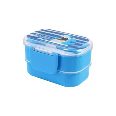 Imagem de Pote Para Lanche De 2 Andares Infantil Bebê 400ml Lancheira Marmita Az