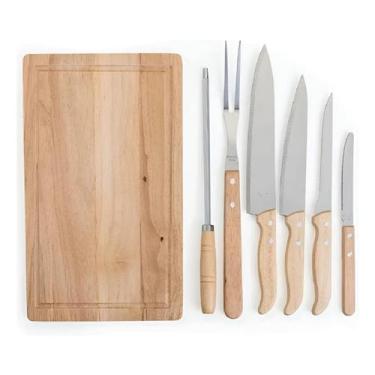 Imagem de Kit Churrasco 8 Peças Completo Facas, Tábua e Avental Profissional - S