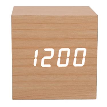 Imagem de AYNEFY Aceitar Ferramentas Acessórios Wooden Smart Clock Digital Alarm Timer Com Temperatura Exibição 3 Brilho Ajuste Exiba Grande Número para o Relógio de LED Portátil do Quarto de Casa Relógio LED