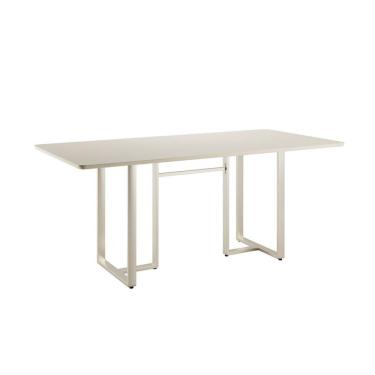 Imagem de Mesa de Jantar Retangular com Tampo de Vidro Arcadia Off White e Champagne 184 cm