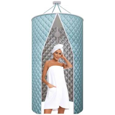 Imagem de Cortina de chuveiro dobrável portátil, 100 x 200 cm, poliéster impermeável com revestimento de prata peptídeo de alumínio, fácil instalação, economia de espaço para banheiros pequenos e viagens (azul