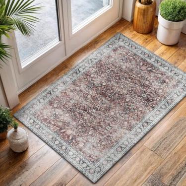 Imagem de CAMILSON Tapete de porta lavável à máquina 5 x 7 tijolo vermelho fino envelhecido medalhão vintage durável e fácil de limpar tapete para entrada, cozinha, banheiro, uso interno (2 x 3 tijolos