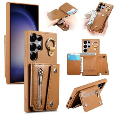 Imagem de Asuwish Capa de celular para Samsung Galaxy S24 Ultra 5G carteira celular com suporte com zíper e compartimento para cartão de crédito S24Ultra 24S S 24 24Ultra mulheres homens meninas marrom