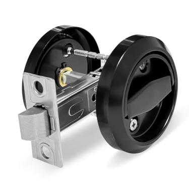 Imagem de Generic Fechadura de porta redonda embutida, fechadura invisível de anel de tração dupla face, puxador de trava de móveis para porta de bolso de privacidade, preto