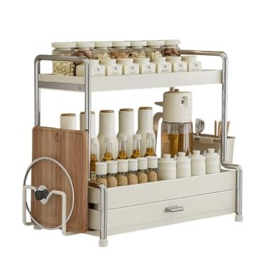 Imagem de Organizador Estante de tempero condimento maquiagem 2 Andares com Gaveta 41 x 23 x 42 cm, Branco