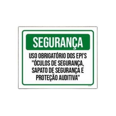 Imagem de Placa Segurança Uso Obrigadório Epi Óculos Sapato 36X46 - Sinalizo.Com