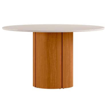 Imagem de Mesa de Jantar Redonda para 6 Lugares 135cm Tampo Mdf com Vidro Serena Ypê/Off White - New Ceval