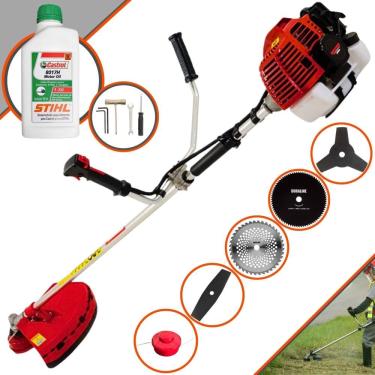 Imagem de Roçadeira Podador de Grama Kawashima KW43L À Gasolina 43cc 1,7HP Com 6 Opções de Cortes, Carretel + Kit 4 Facas + Escova de Aço + ÓLEO STIHL 2T