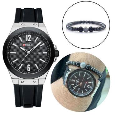 Imagem de Kit Relógio Masculino Original Curren + Pulseira Hematita