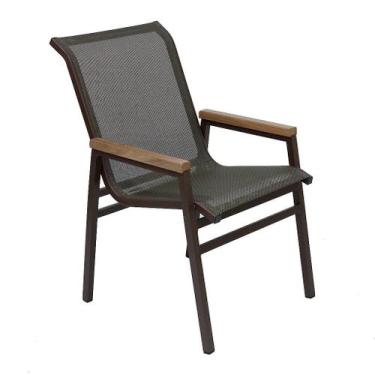 Imagem de Poltrona Cadeira Cactos de Alumínio Braço de Madeira Tela Sling para J