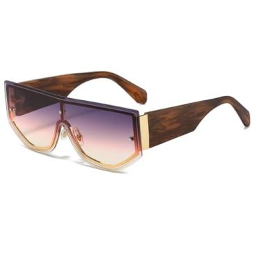Imagem de HCHES Óculos de sol grandes sem aro, femininos, masculinos e femininos, sem armação, UV400 (dourado, cinza-rosa)