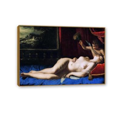 Imagem de SDYJ6GSW Pôster Artemisia Gentileschi Impressão de Vênus e Cupido em tela Reproduções de pinturas famosas para sala de estar quarto decoração de parede 70 x 50 cm (71.1x50.8 cm) moldura teca