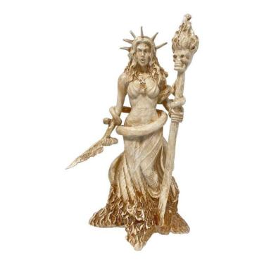 Imagem de Escultura Deusa Hécate Patinada Marfim 25 Cm Em Resina