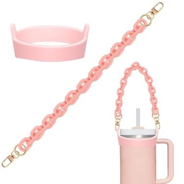 Imagem de 2 peças/conjunto de alça de garrafa de água com alça de suporte de garrafa de água para acessórios de copo Stanley Paracord durável e confiável para garrafas de 227 a 1,134 g (rosa)