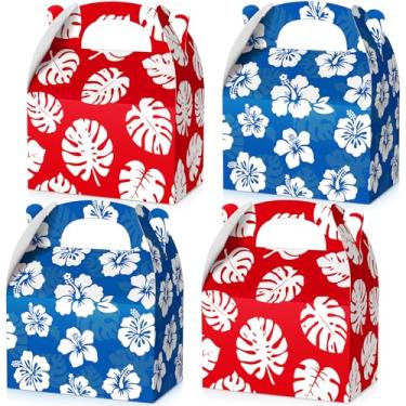 Imagem de Engrowtic 12 caixas de lembrancinhas havaianas de luau para festas tropicais de verão com folhas de palmeira de hibisco, sacos de guloseimas para chá de bebê, artigos de festa de aniversário e piscina