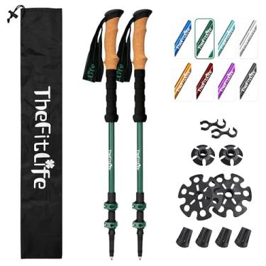 Imagem de TheFitLife Bastões de trekking – Bastões leves de alumínio 7075 com alças de cortiça, design telescópico ajustável, trava flip de metal para homens e mulheres - Perfeito para caminhadas, caminhadas