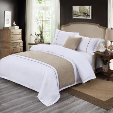 Imagem de Cachecol de cama simples cor sólida Twin/Queen/King Size Camas modernas para cama e cachecóis algodão e linho proteção de cama para hotéis decoração de casa - cáqui ||50 x 210 cm (cama de 1,5 m)