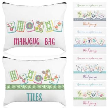 Imagem de Amyhill 4 Pcs Mahjong Line Finder Cards and 2 Pcs Storage Bags Acrylic Pink Mahjong Rules Helpers Rules Reader for Players Beginner Gift Travel Party Competitions Game Nights