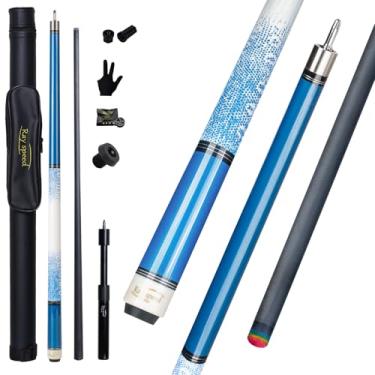 Imagem de Ray speed Bastão de sinuca de fibra de carbono 12,5 mm ponta arco-íris de baixa deflexão com junta de pino Uni-loc e bastão de extensão para piscina (Royal Blue-Pro)