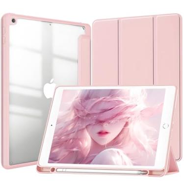 Imagem de Capa para iPad 10.2 polegadas 9ª e 8ª e 7ª Geração 2021 e 2020 e 2019. Capinha iPad 10,2 Protetora Fina Capa Traseira Transparente Proteção com Suporte para Lápis - Rosa