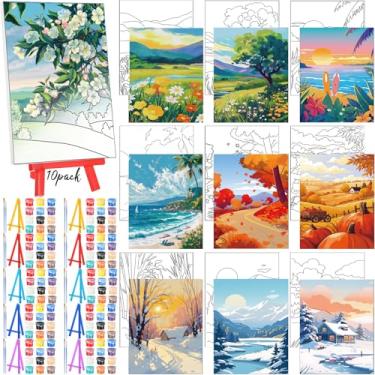 Imagem de Blosssound 10 conjuntos de pintura em tela pré-impressa pré-desenhada com kits de cavalete 12,7 cm x 18 cm painéis de pintura de contorno para iniciantes, projetos de artesanato DIY, lembrancinhas de